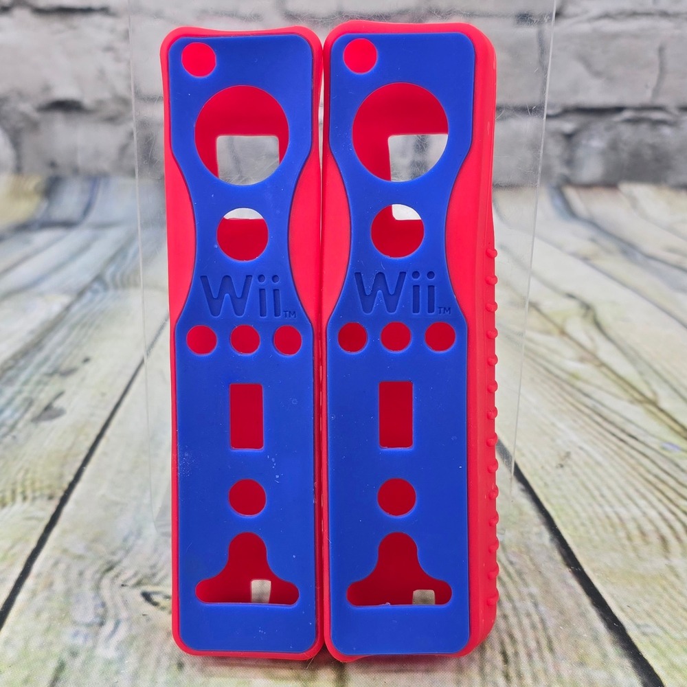 Nintendo‎ Wii Remote Silicone Jacket Sleeve Pair Red Blue Controller Skin Grip